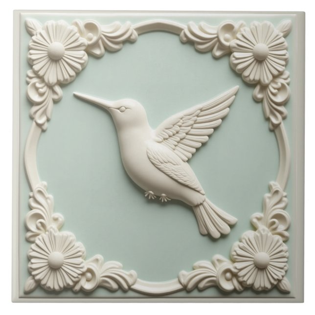L Mint green faux relief Art Nouveau Hummingbird  (Frente)