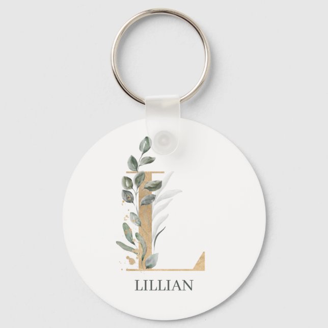 L Monograma Chaveiro personalizado floral (Frente)