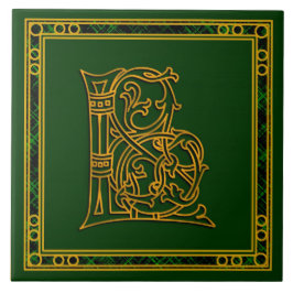 L Monograma "Irlandês Dourado em Verde" Azulejos c