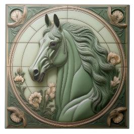 L Sage green faux relief Art Nouveau Horse Head