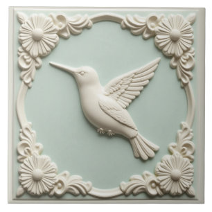 L Verde menta alívio falso Art Nouveau Beija-flor