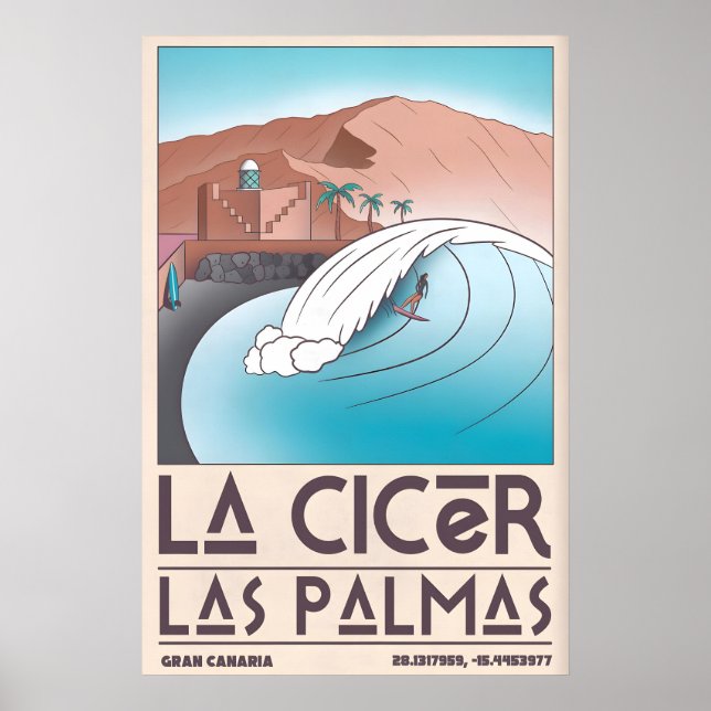 La Cicer Impressão de Surf Retro Cena de Praia (La (Frente)