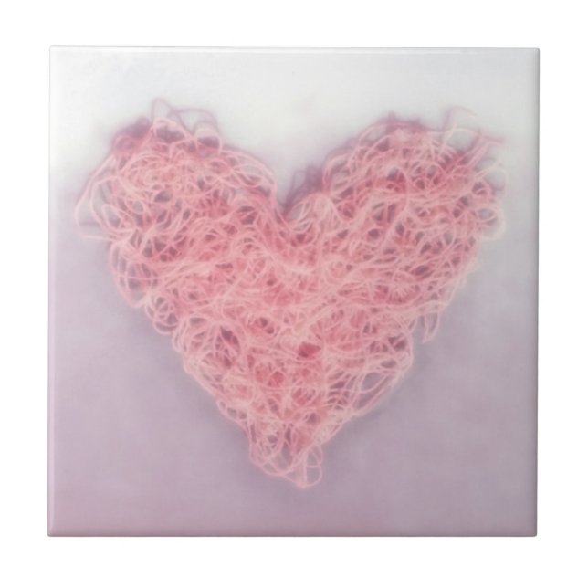 Lã de lã rosa tricotando amor Azulejo cerâmico de  (Frente)