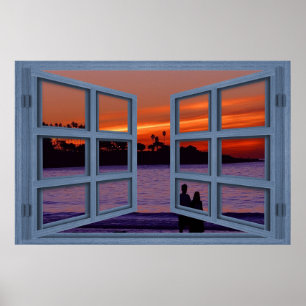 La Jolla Sunset Blue 6 Pane Abrir Poster