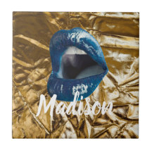 Lábios Azuis Dourados Makeup Beauty Personalizado