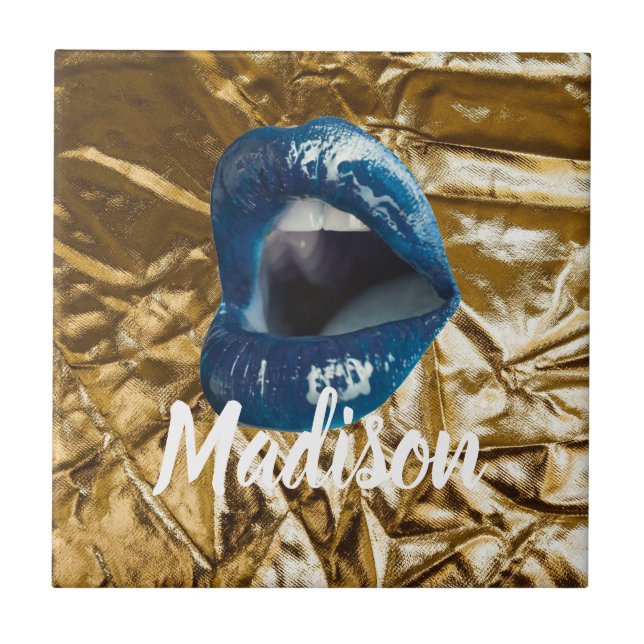 Lábios Azuis Dourados Makeup Beauty Personalizado  (Frente)