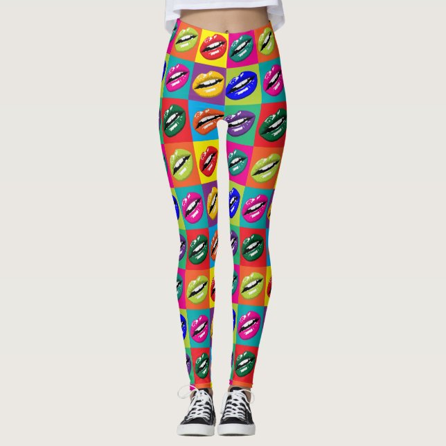 Lábios Coloridos Leggings Whimsical All-Over-Impre (Frente)