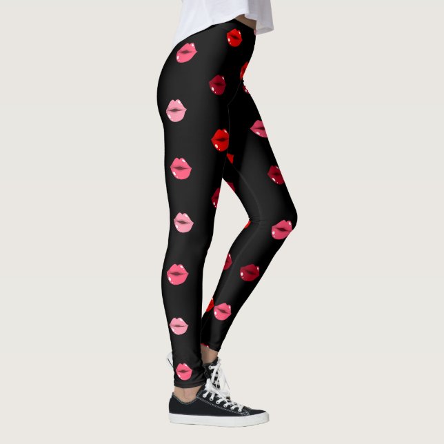 Lábios rosa-claro e vermelhos Leggings femininas (Direita)