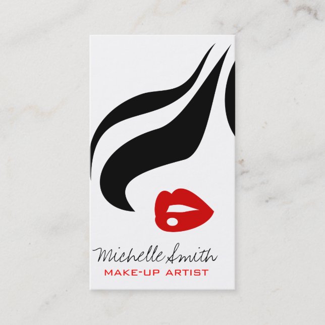Lábios vermelho mulher maquiadora cartão de visita (Frente)