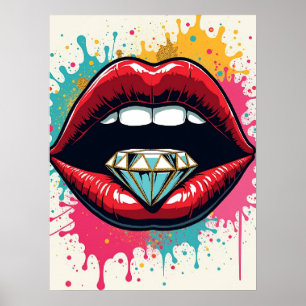 Lábios vermelhos e Poster de diamante Glam Pop