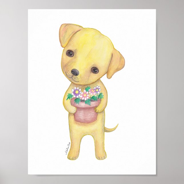 Labrador Amarelo Retriever Puppy Poster Puppy Impr (Frente)