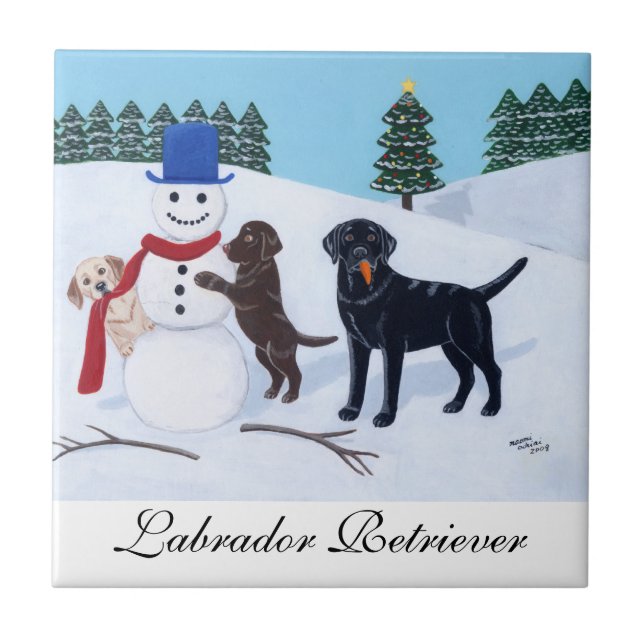 Labrador Christmas com a pintura Snowman (Frente)