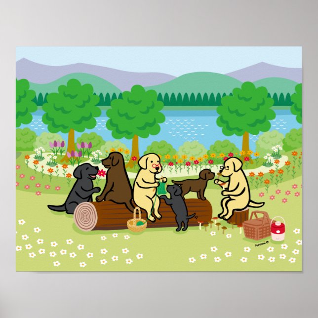 Labrador Family Picnic Poster (Frente)