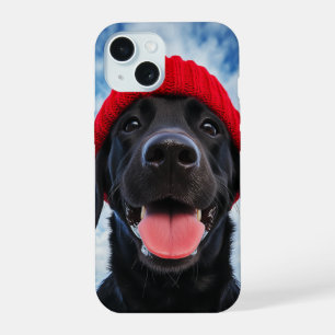 Labrador Feliz em uma Touca Vermelha Sob um Céu Az