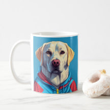 Labrador recupera caneca de café com macaco