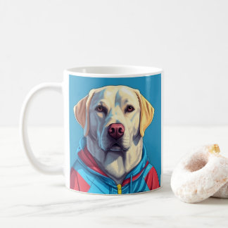Labrador recupera caneca de café com macaco