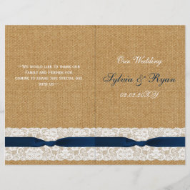 Lace de burlap FAUX, programas de casamento rústic