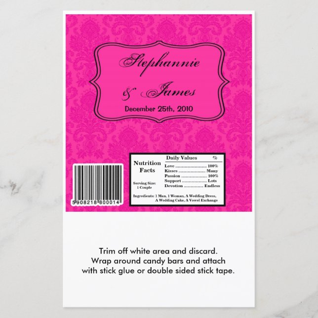 Lace de Damasco Rosa Quente com Grande Bar de Hers (Frente)