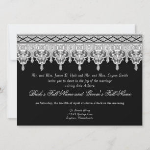 Lace de queda, preto, Cinza e Convite de casamento