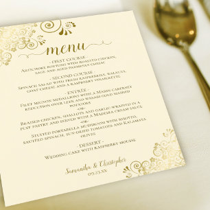 Lace Dourado Elegante no Menu de Casamento de Orça