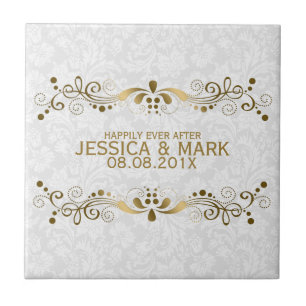 Lace Dourado Floral Elegante Com Damáscaras Branco