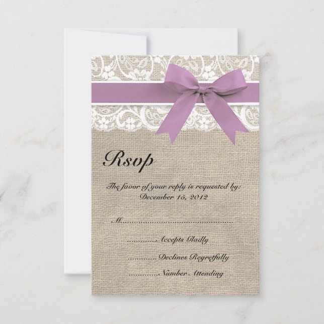 Lace e Burlap Look Olive RSVP Card Puro (Frente)