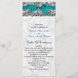 Lace faux e ribbon aqua, programas de casamento pr