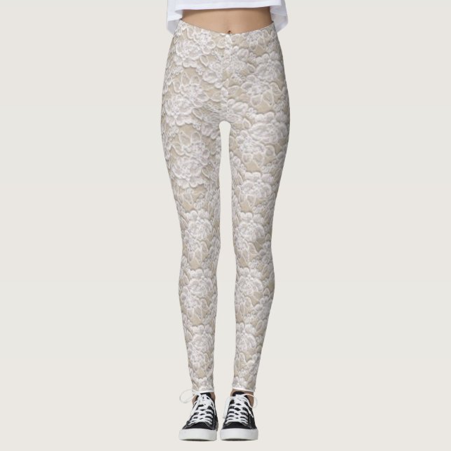 Lace Faux, Leggings Femininas de Moda (Frente)