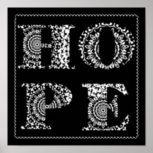 Lace Hope Word Art Black White Poster