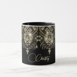 Lace preto e dourado, caneca esferográfica elegant