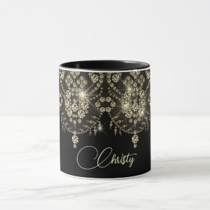 Lace preto e dourado, caneca esferográfica elegant