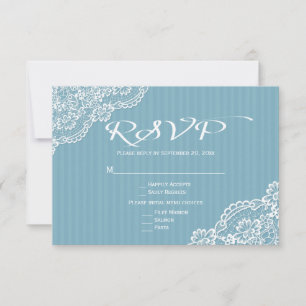Lace RSVP Listras Azuis Branco Elegante Casamento
