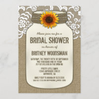 Lace Sunflower Mason Jar Convites de chá de panela