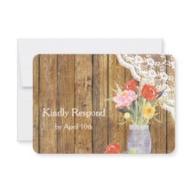 Lace Wood Mason Jar Floral Weding RSVP