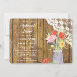 Lace Wood Mason Jar Janto de ensaio Convite