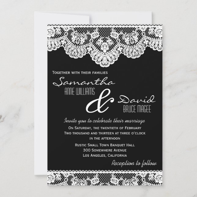 Laço branco e convite preto do casamento (Frente)