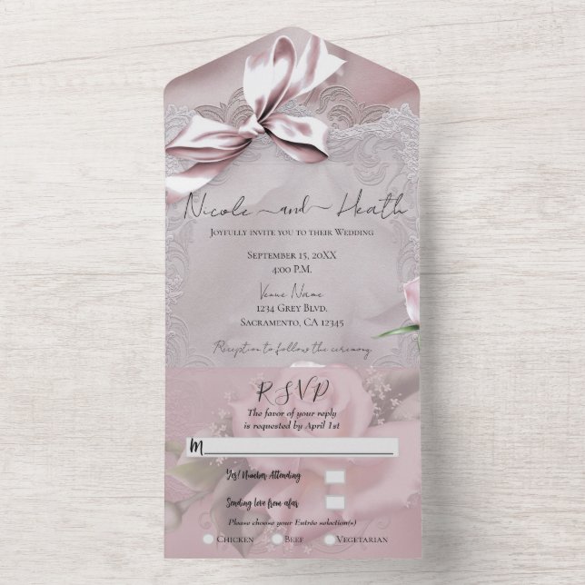 Laço de Cetim Rosa e Bege & Rosa Casamento Românti (Interno)
