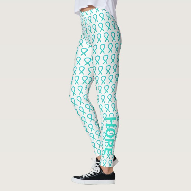 Laço de Conscientização Azul-esverdeado Leggings P (Esquerda)