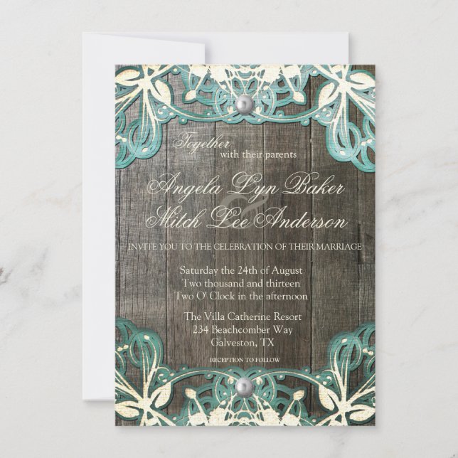 Laço do país e convite rústico de madeira do (Frente)