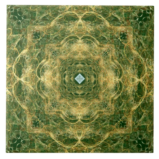Laço Dourado do diamante branco no azulejo verde (Frente)
