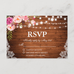 Laço floral de madeira RSVP das luzes do casament