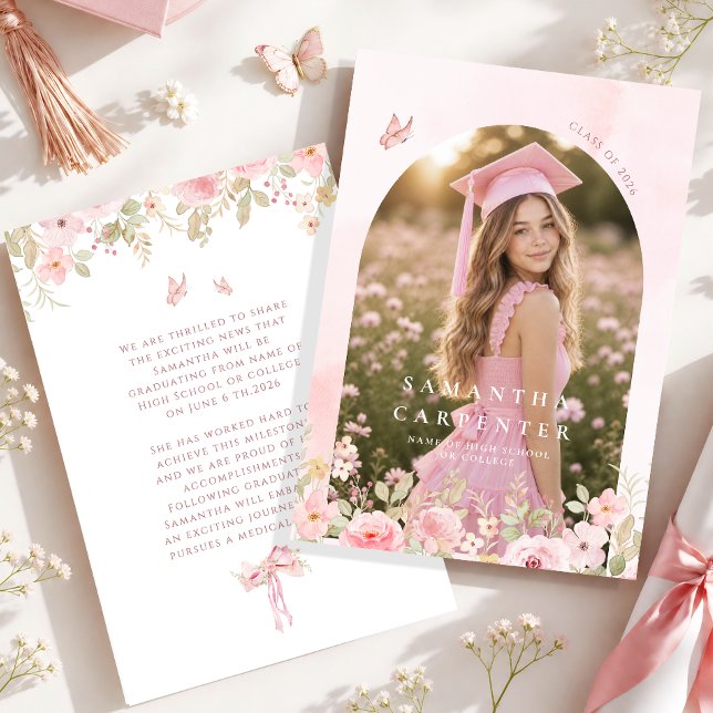 laço rosa ANÚNCIO de formatura FLORAL com foto (Criador carregado)