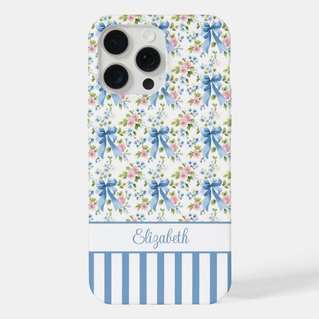 Laços Azul Coquette Com Flores Monogramadas  (Verso)