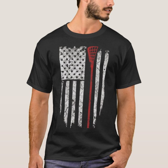 Lacrosse American Flag Men Oferece Camisetas (Frente)