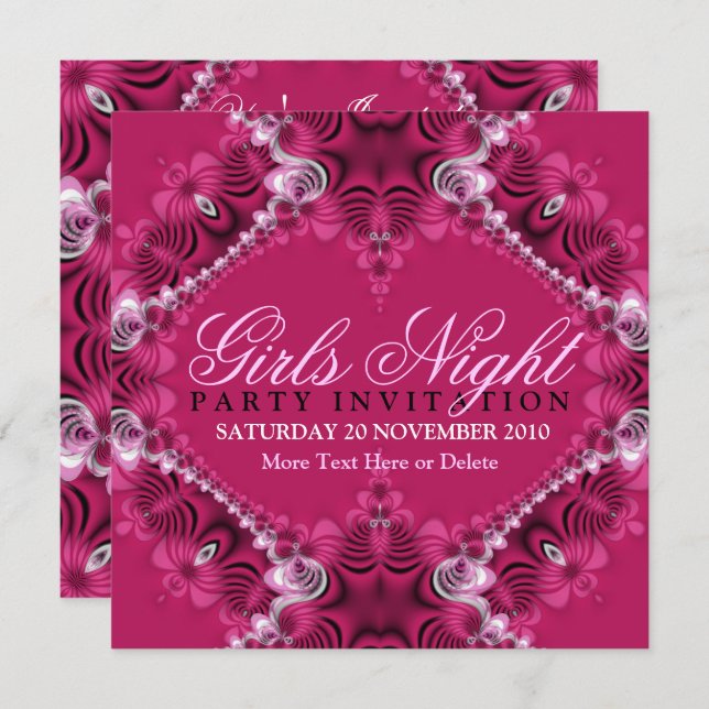 Lacy Pink Birthday Girls Night Convites de festas (Frente/Verso)