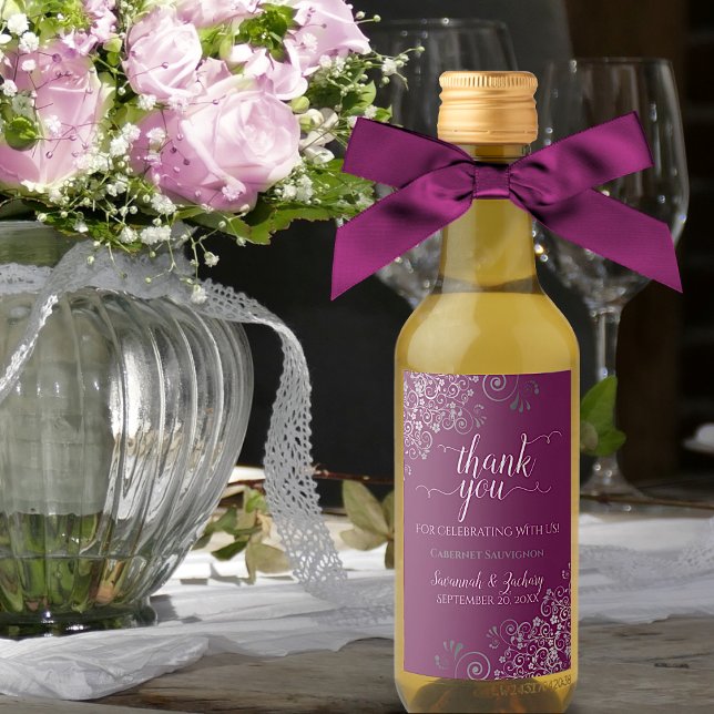 Lacy Silver Cassis Magenta Casamento Obrigado Mini (Criador carregado)