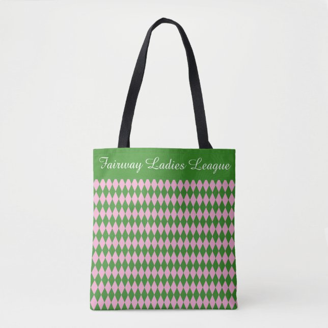 Ladies Golf League Tote Bag – Pink & Green Argyle  (Frente)