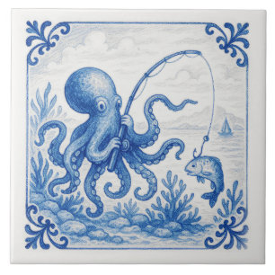 Ladrilho de polvo estilo Delft tropical divertido