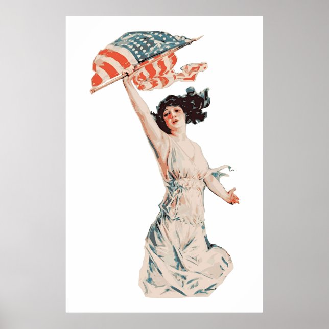 Lady 4 de julho, bandeira americana Poster (Frente)