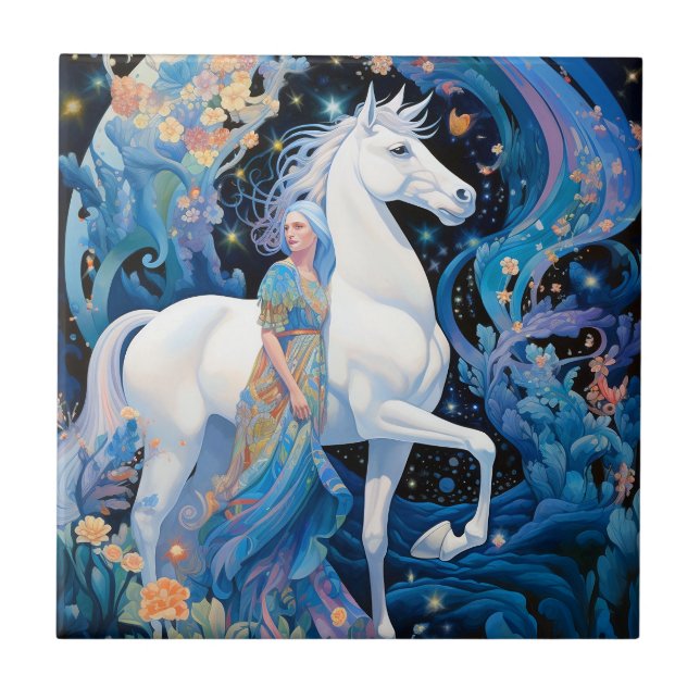 Lady and White Horse Fantasy Art (Frente)